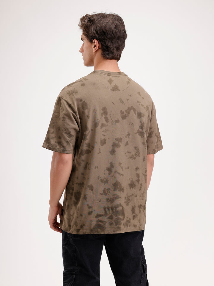 Washed effect tshirt with chest print | Olive
