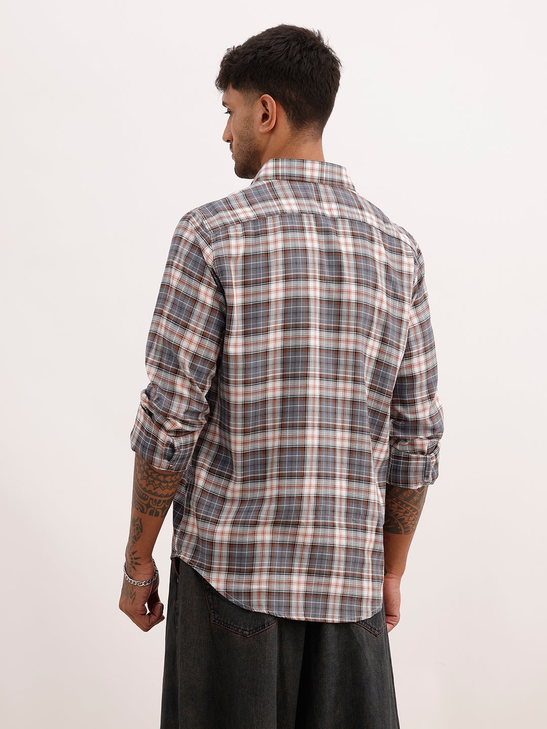 Slim Fit Checkered Full Sleeve Shirt | Grey | WSH02FSSL0073S