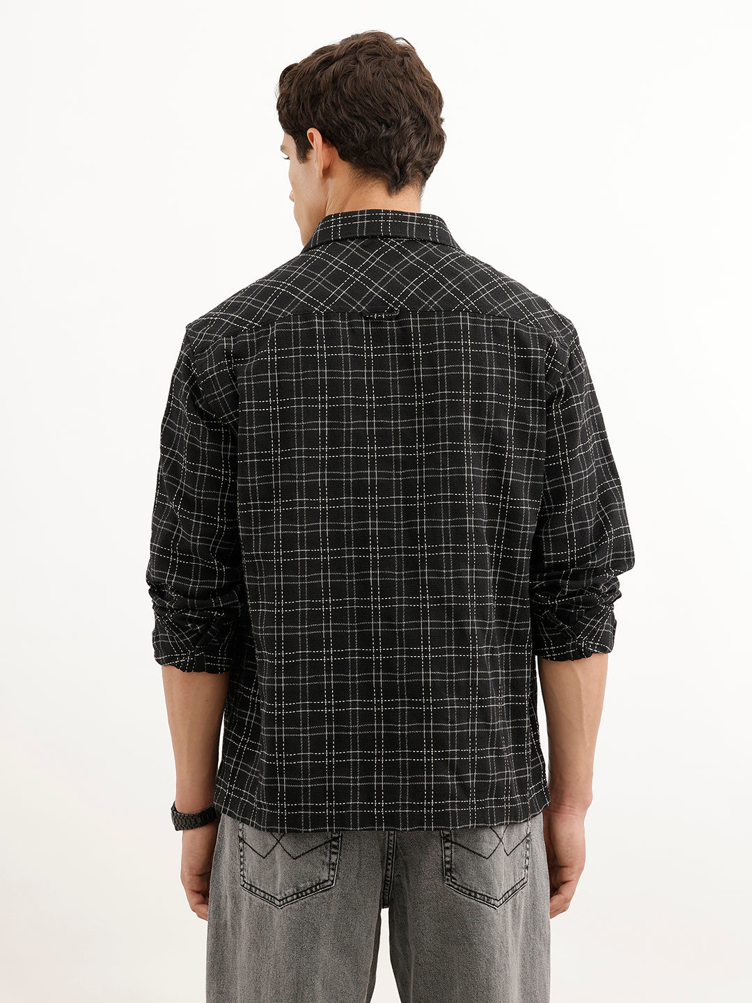 Comfort Fit Textured Double Pocket Shirt  | Black