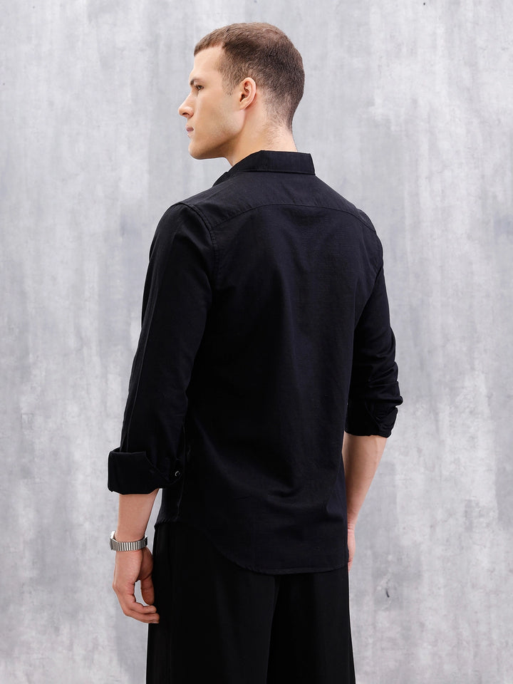 Solid Linen Blend Shirt | Black