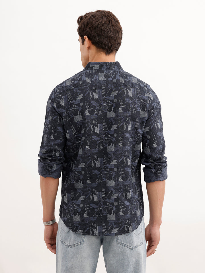 Slim Fit Textured Shirt  | Dark Blue