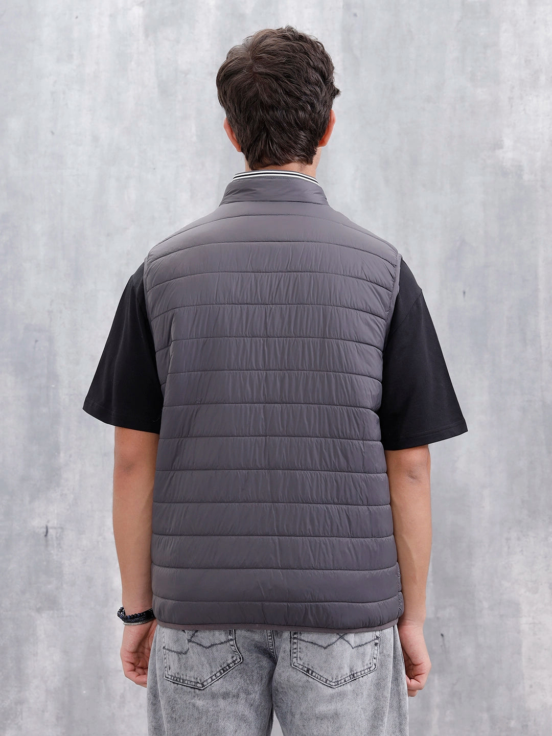 Men's Solid Casual Puffer Jacket | Grey