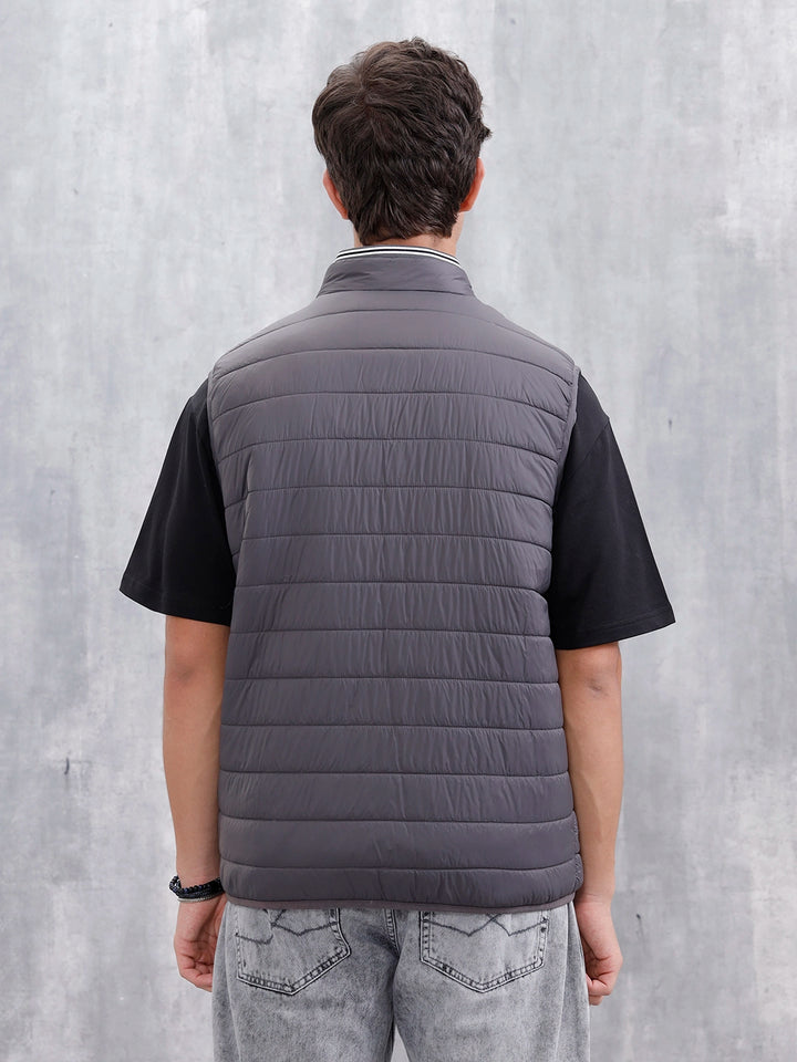 Men's Solid Casual Puffer Jacket | Grey