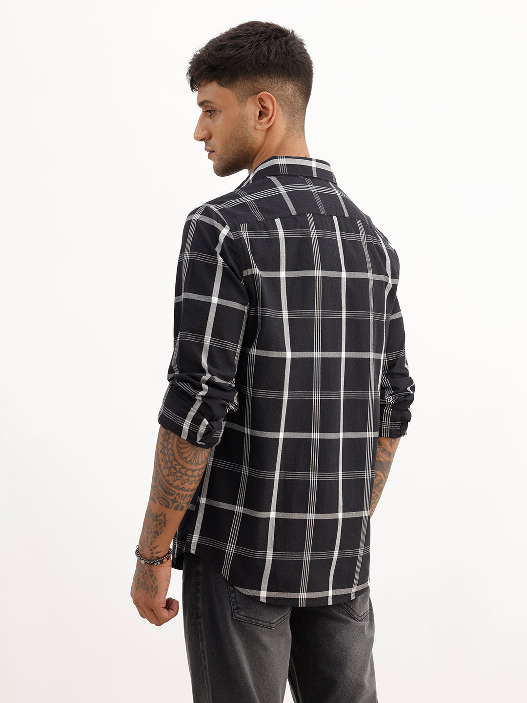 Classic Slim Fit Checkered Shirt | Black