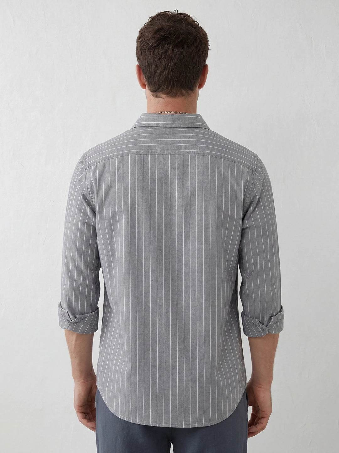 Striped Slim Fit Full Sleeves Shirt | Grey