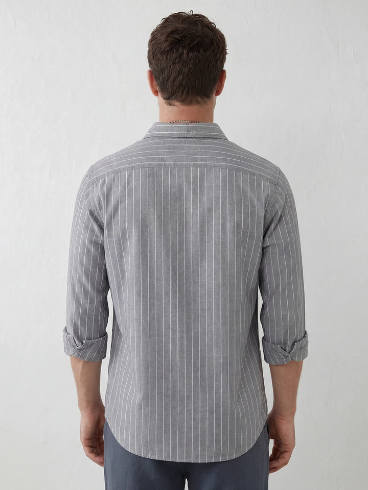 Striped Slim Fit Full Sleeves Shirt | Grey