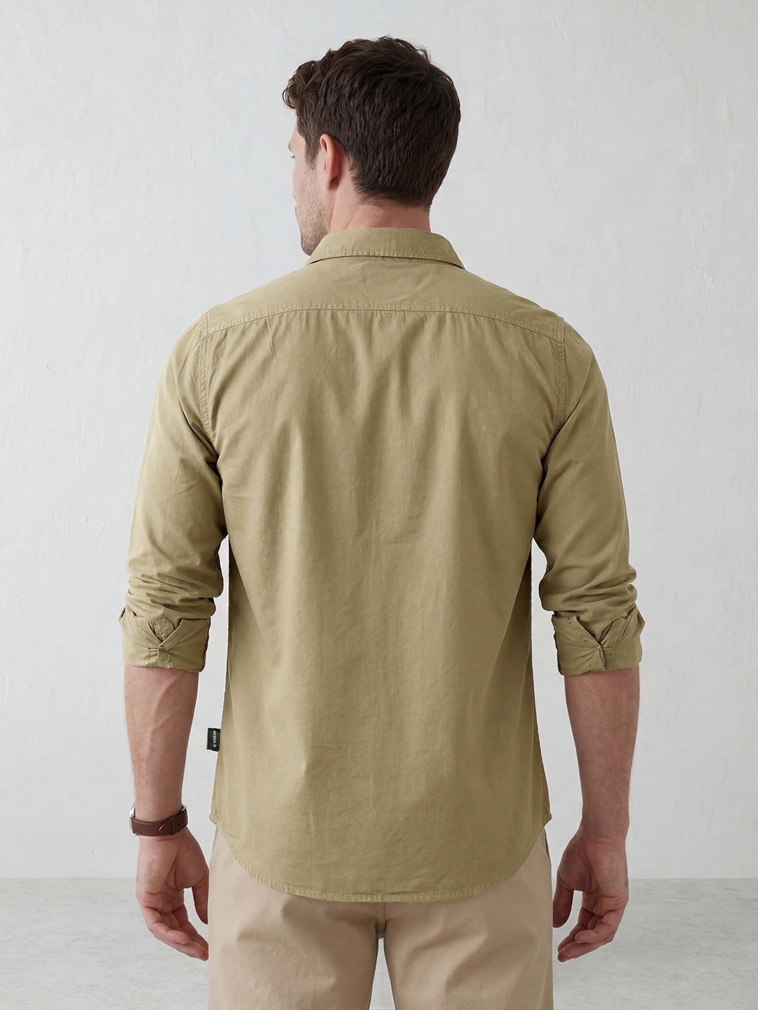 Men's casual double pocket slim fit shirt | Khaki