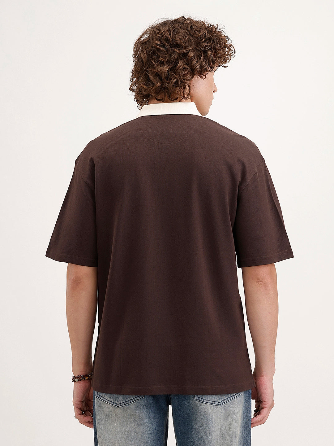Oversized Contrast Collar T-Shirt | Brown