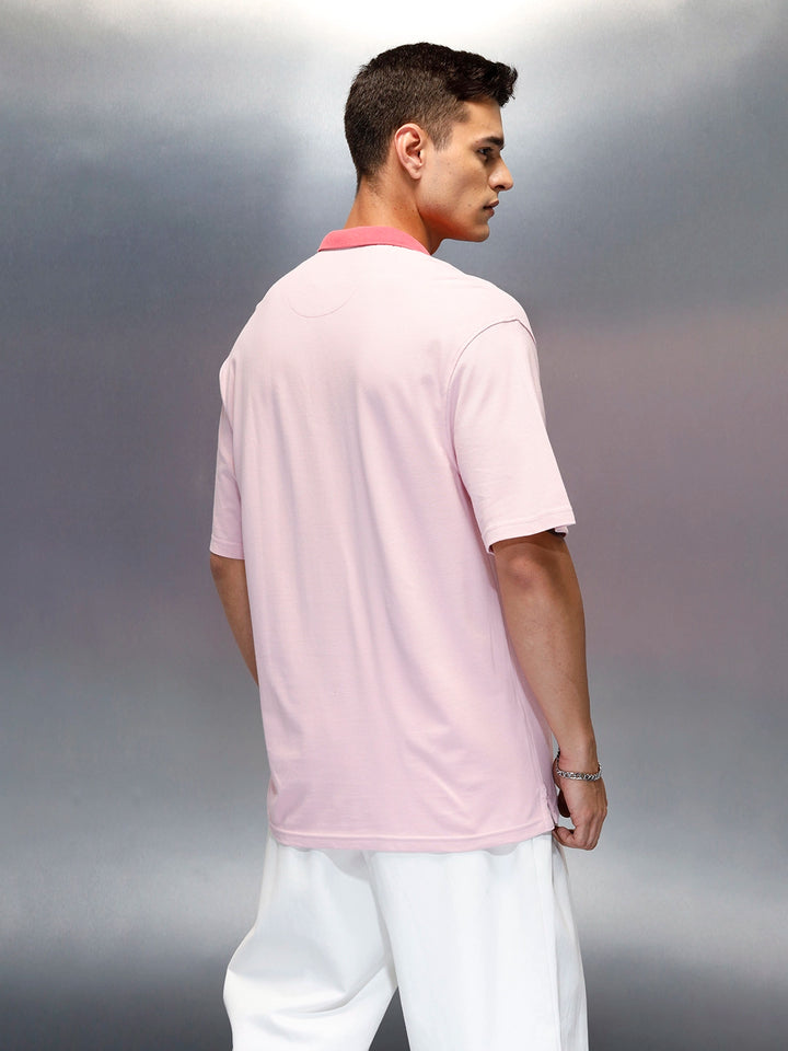 Men's Casual Oversized Fit Polo Collar T-Shirt | Pink