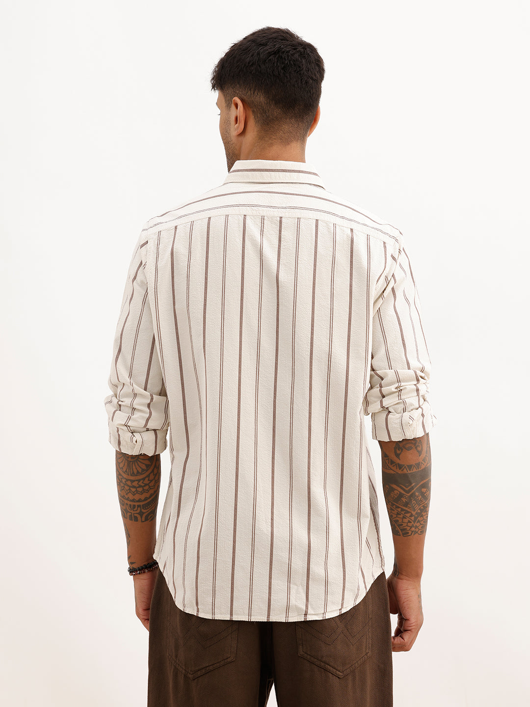 Textured Slim Fit Striped Shirt | Off White