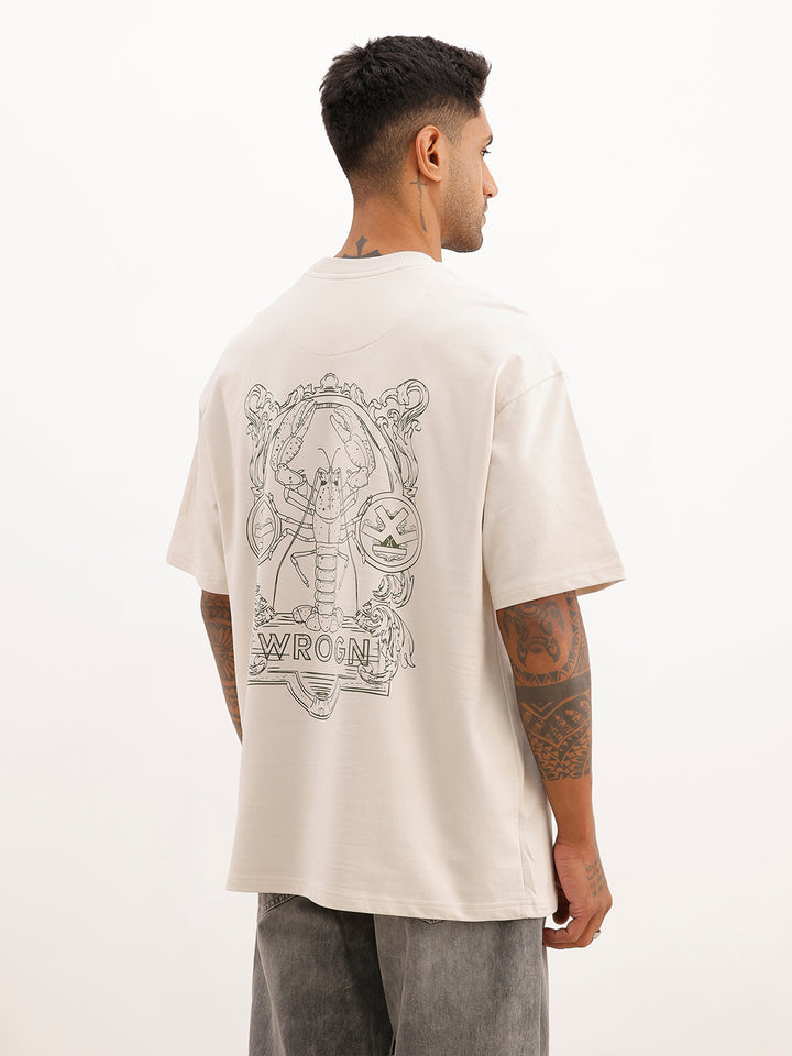 Classic Oversized Fit Back Print T-Shirt | Beige