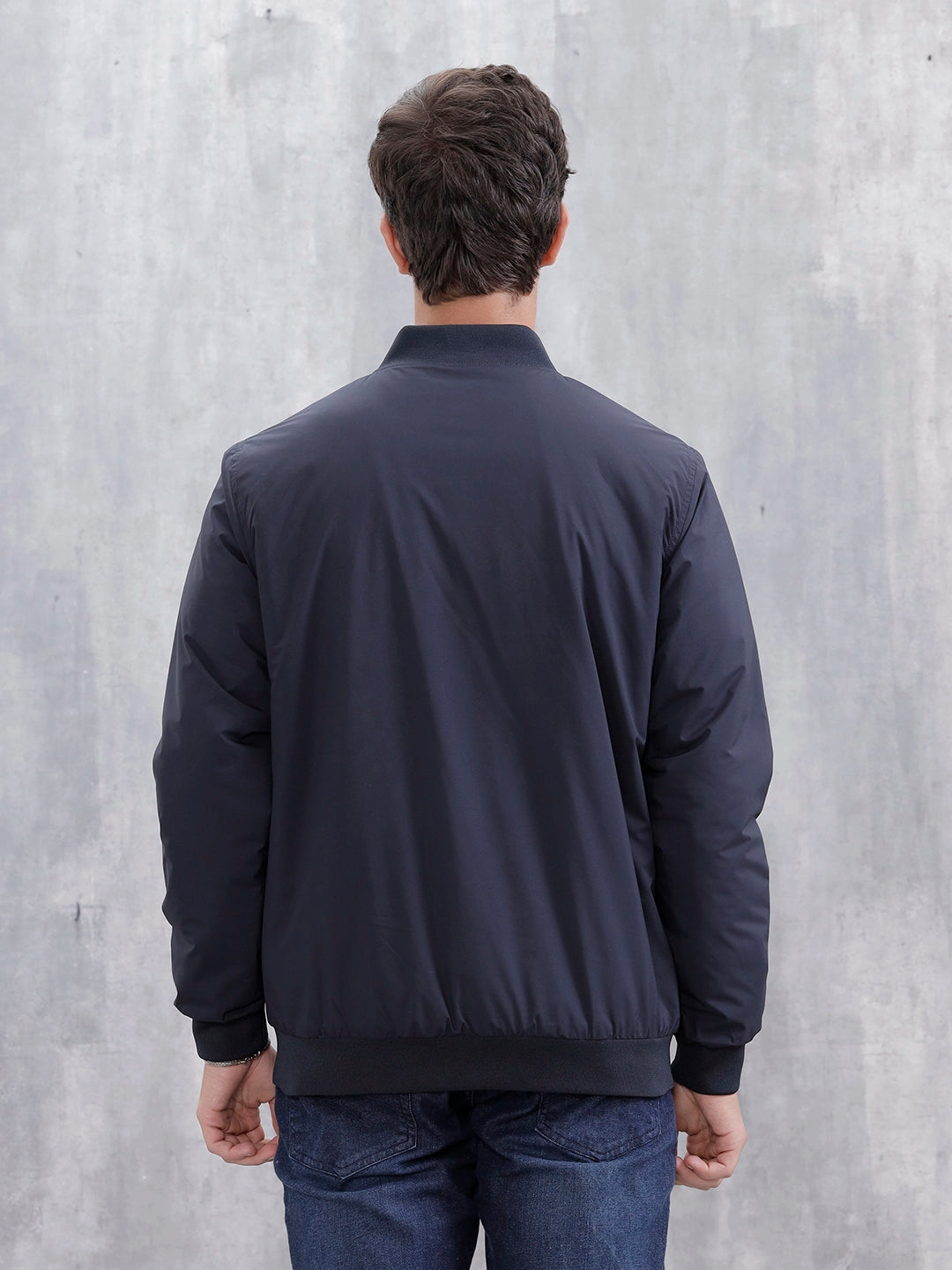 Men's Casual Solid Bomber Jacket  | Navy Blue