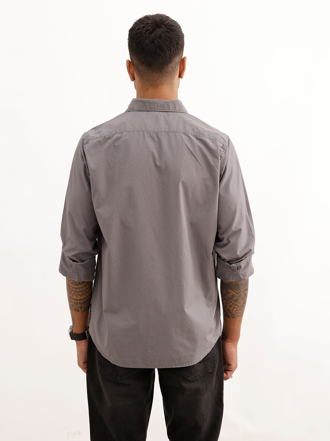 Solid Regular Fit Full Sleeve Shirt | Grey