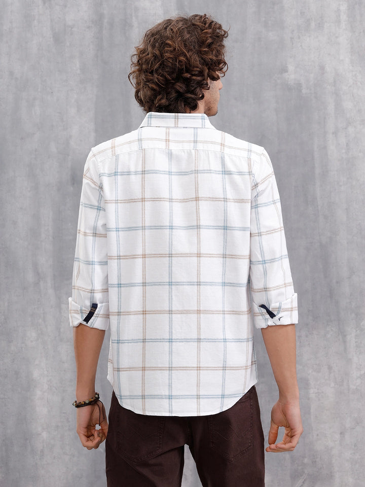 Textured Notebook Check Shirt In Slim Fit | White