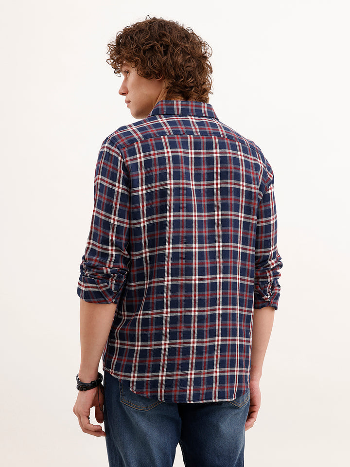 Slim Fit Checkered Shirt  | Navy Blue