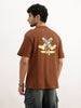 Oversized Placement Back Printed T-Shirt | Brown