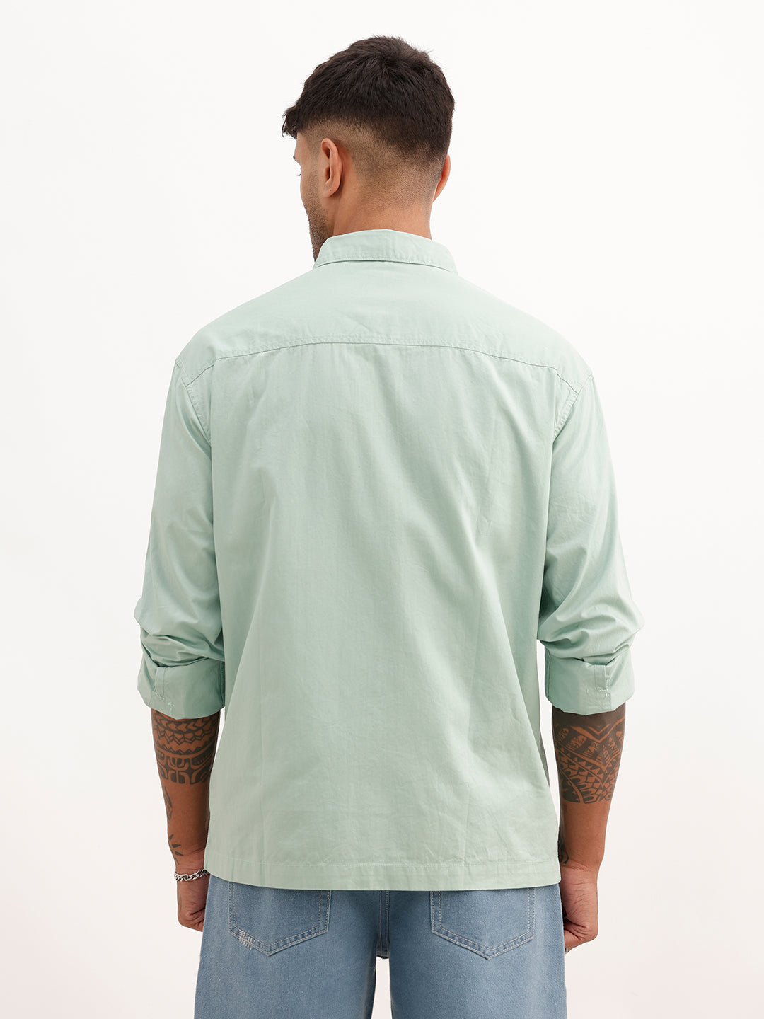 Solid Comfort Fit Double Pocket Shirt | Green