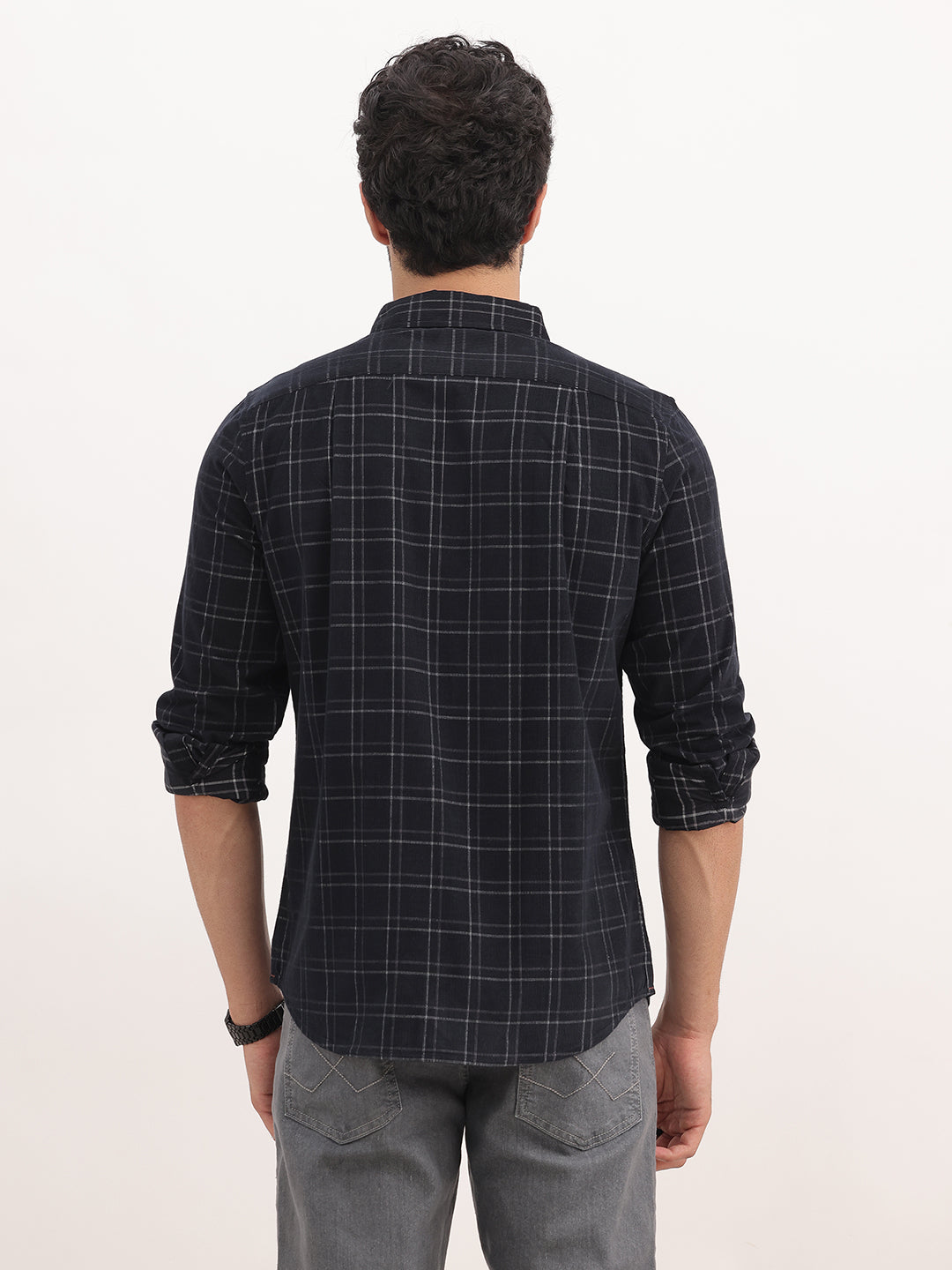 Slim Fit Checkered Corduroy Shirt | Black