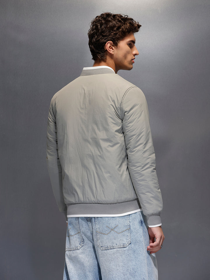 Men's Slim Fit Zip-up Nylon Jacket with Bottom Rib  |  Grey