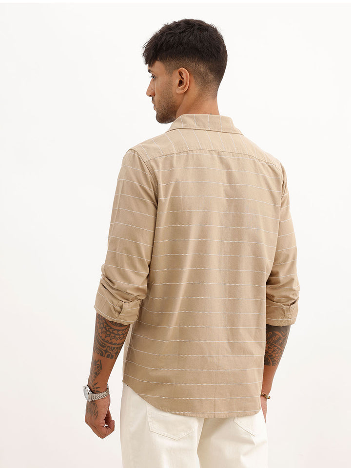 Classic Slim Fit Striped Shirt | Khaki
