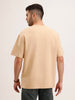 Oversized Cut & Sew Placement Printed T-Shirt | Beige
