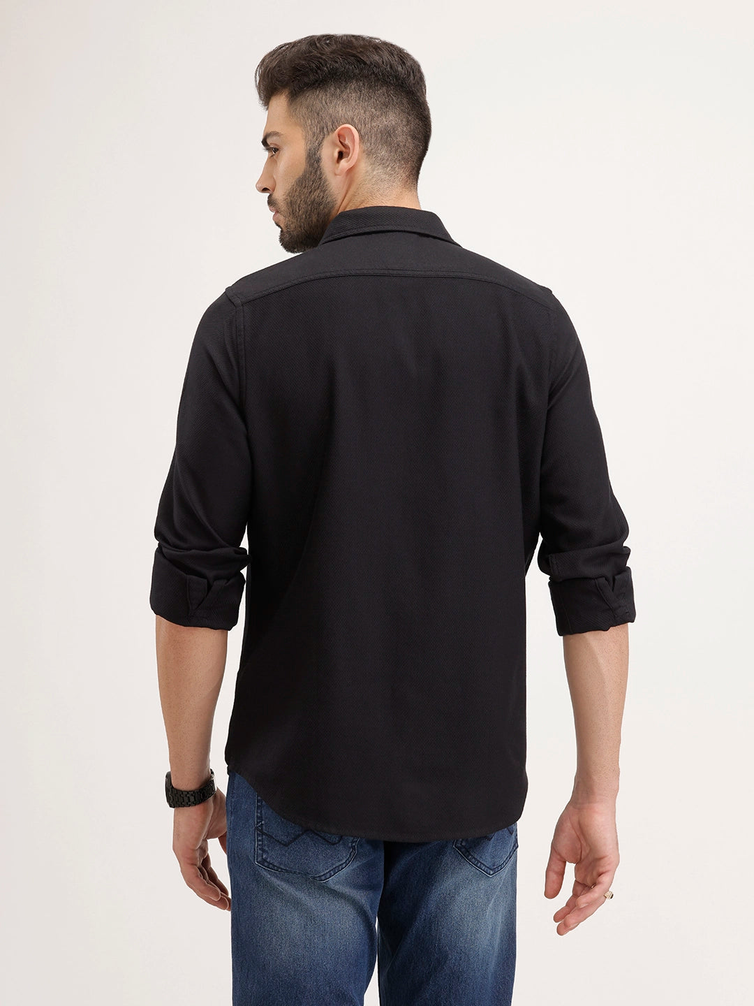 Textured Men's Casual Slim Fit Shirt | Black