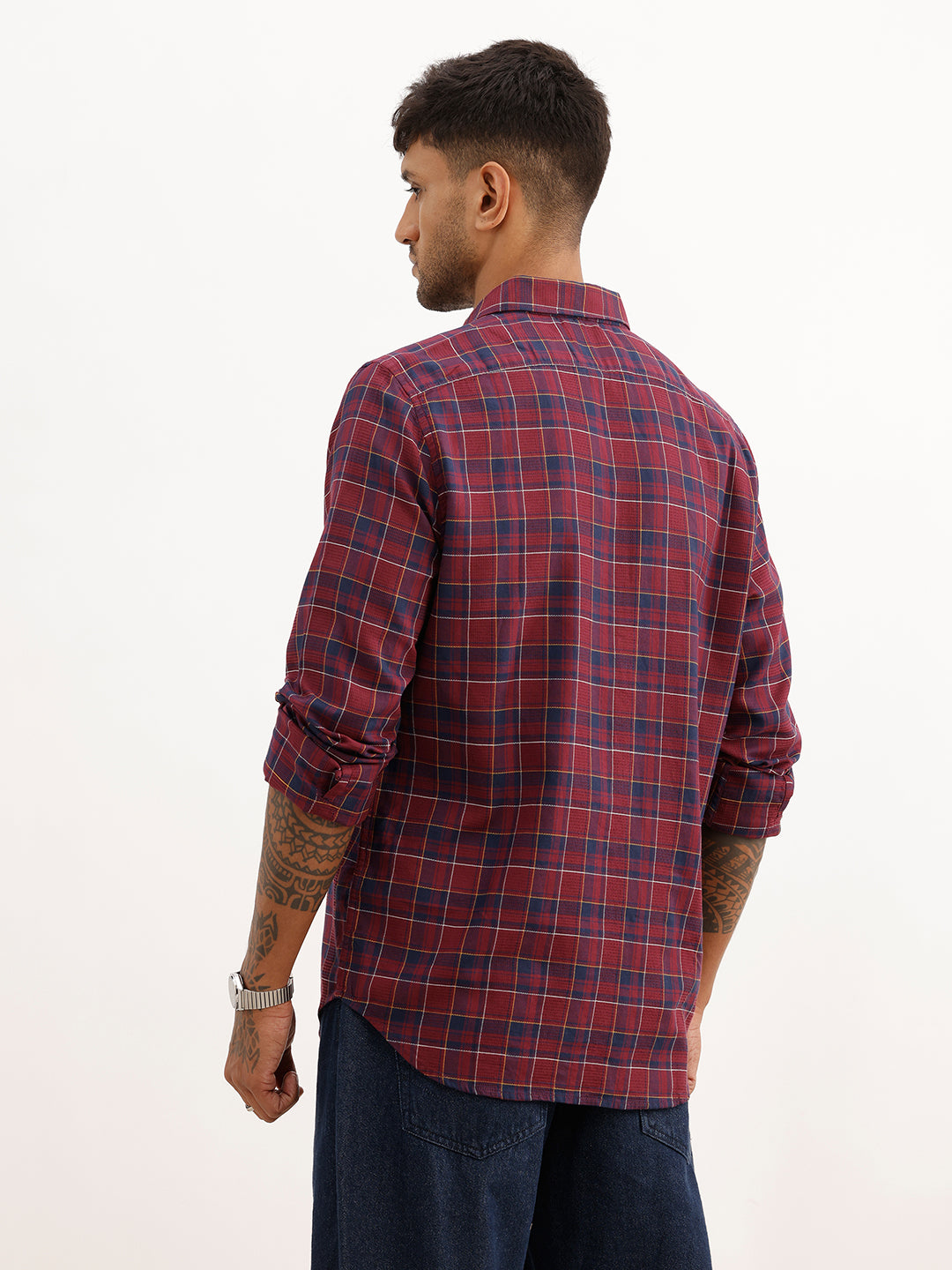 Classic Textured Checkered Shirt | Maroon | WSH02FSSL0071S