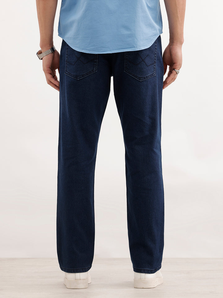 Relaxed Fit Solid Denim Jeans  | Dark Blue