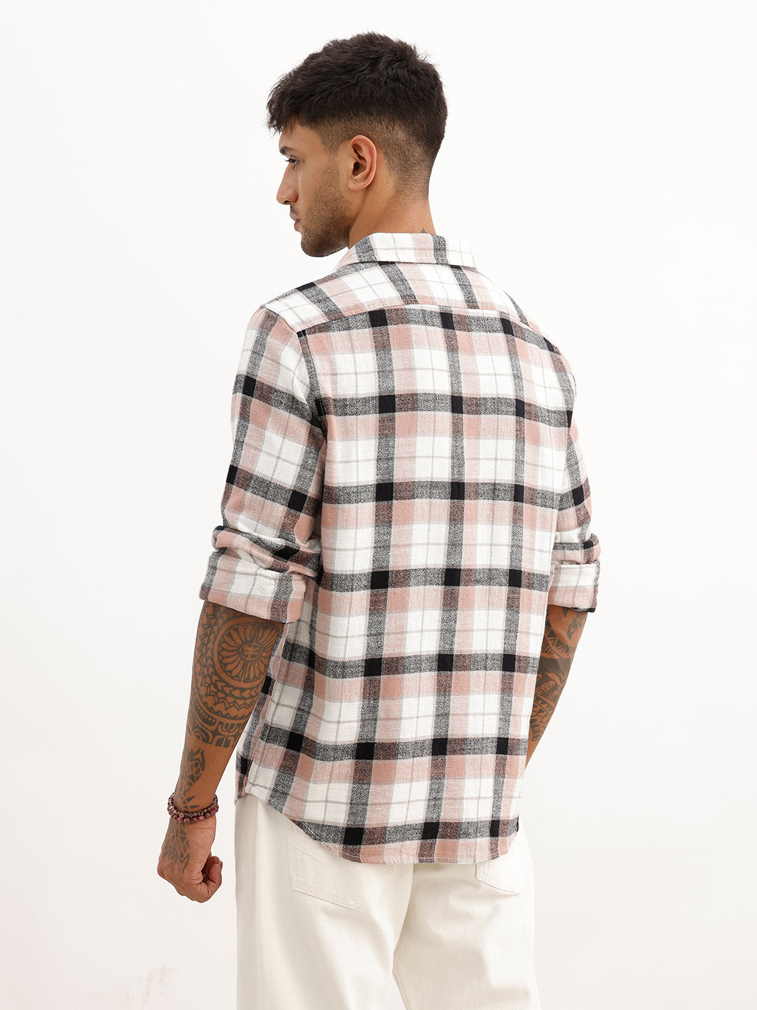 Slim Fit Checkered Full Sleeve Shirt | Pink