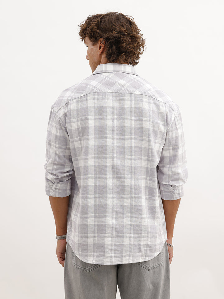 Oversized Double Pocket Checkered Shirt | Grey