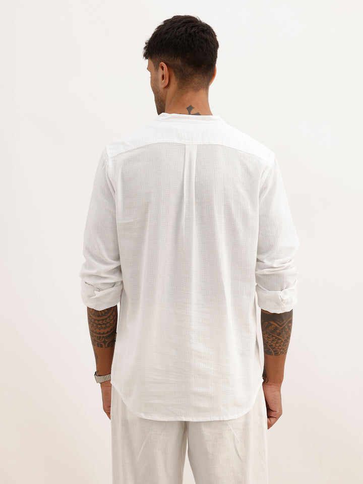 Textured Slim Fit Mandrin Collar Shirt | White