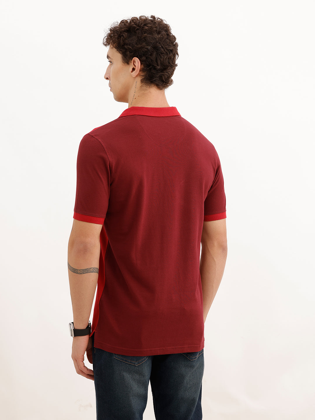 Slim Fit Panel Printed Polo T-Shirt | Rust