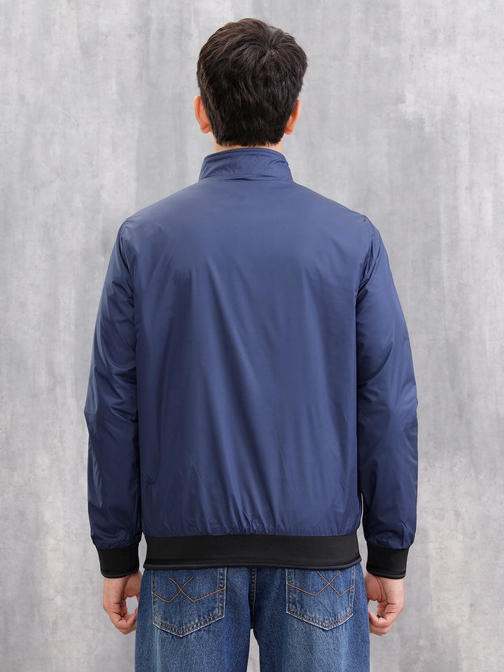 Regular Fit Full Zip High Neck Jacket | Blue