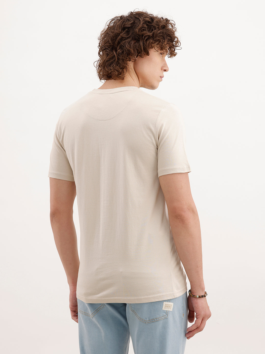 Slim Fit HD Printed T-Shirt  | Beige