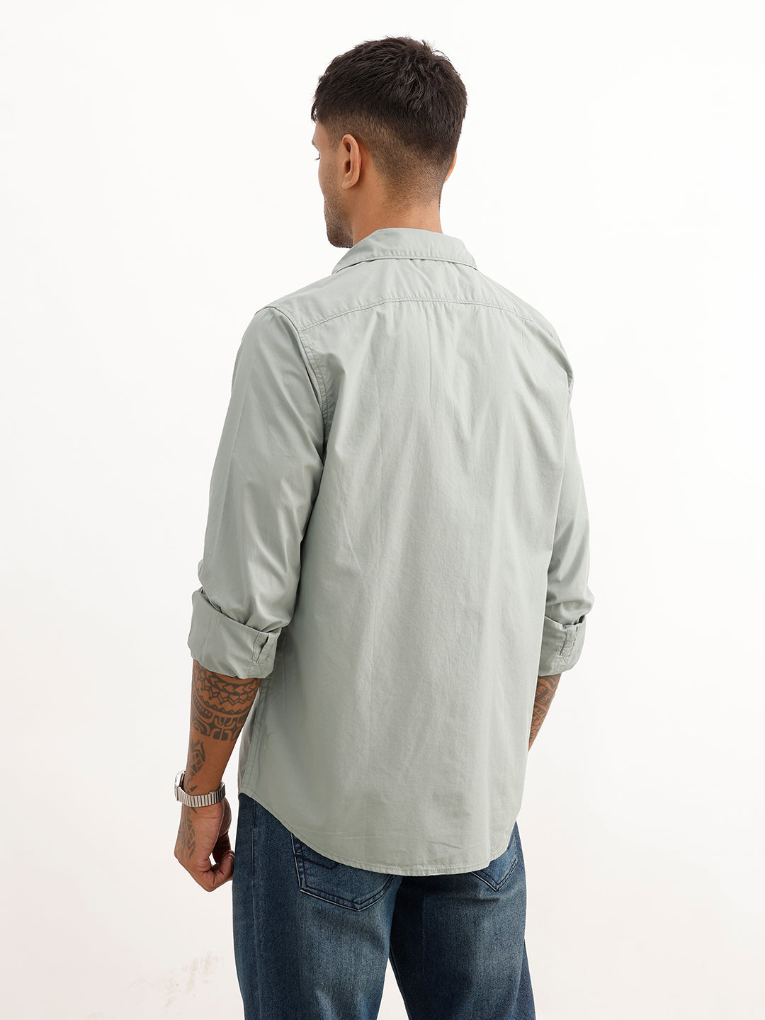 Solid Regular Fit Full Sleeve Shirt | Light Green