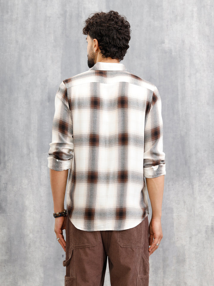 Large Scale Check Shirt In Crepe Fabric | Khaki