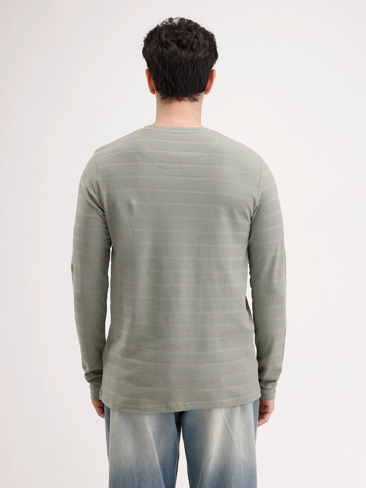 Slim Fit Textured Full Sleeves T-Shirt | Green