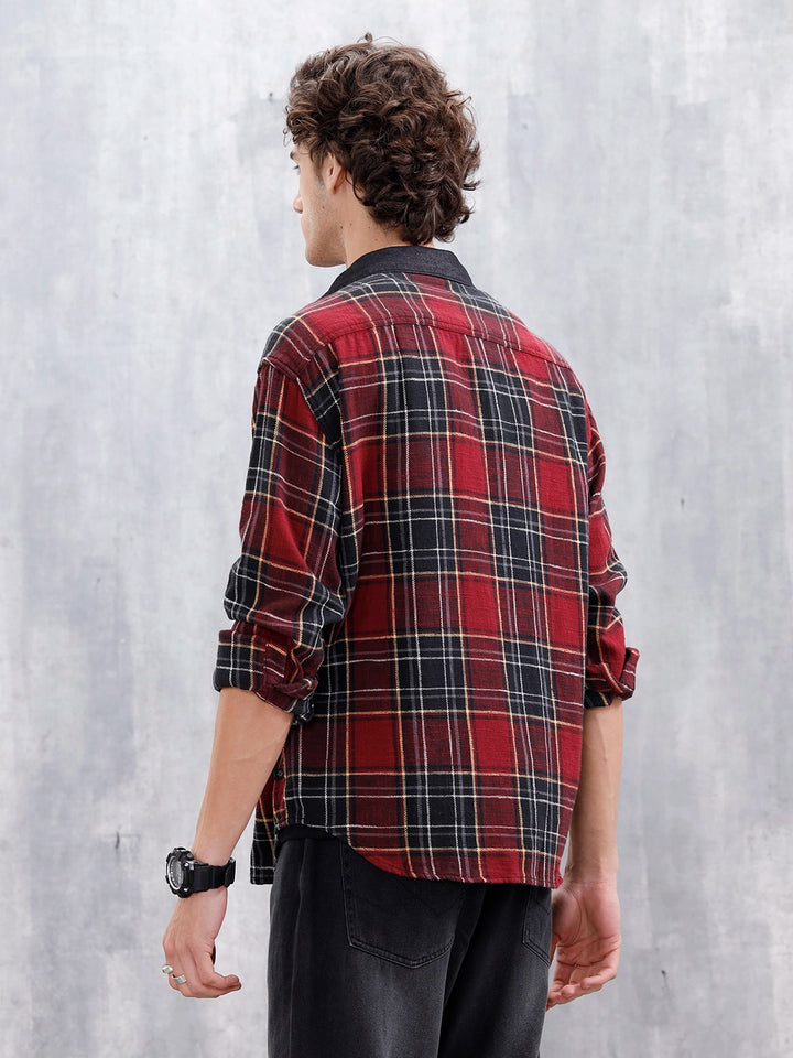 Casual Oversized Fit Checkered Pattern Shirt | Red