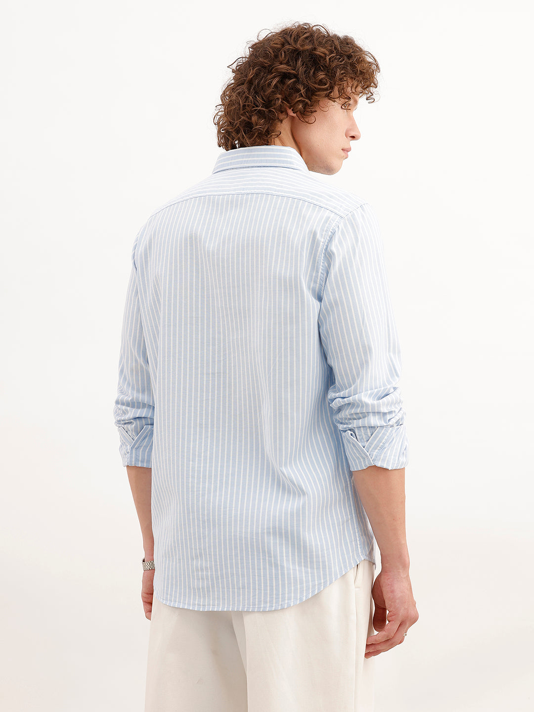 Classic Slim Fit Striped Shirt | Light Blue