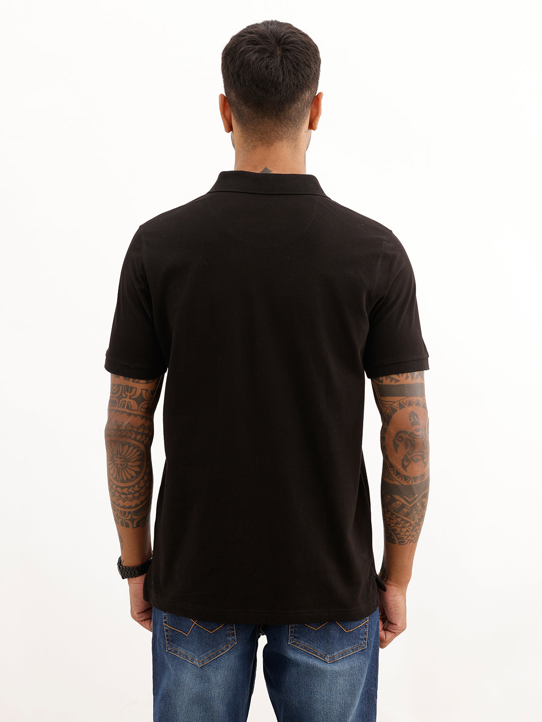 Solid Slim Fit Polo T-Shirt | Black