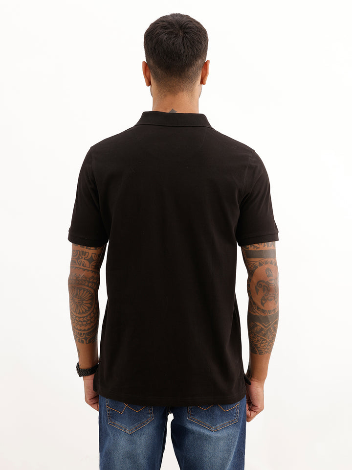 Solid Slim Fit Polo T-Shirt | Black