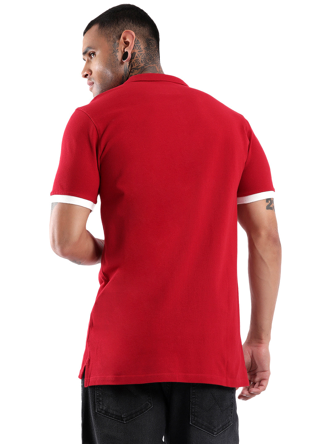 Red Contrast Pique Polo