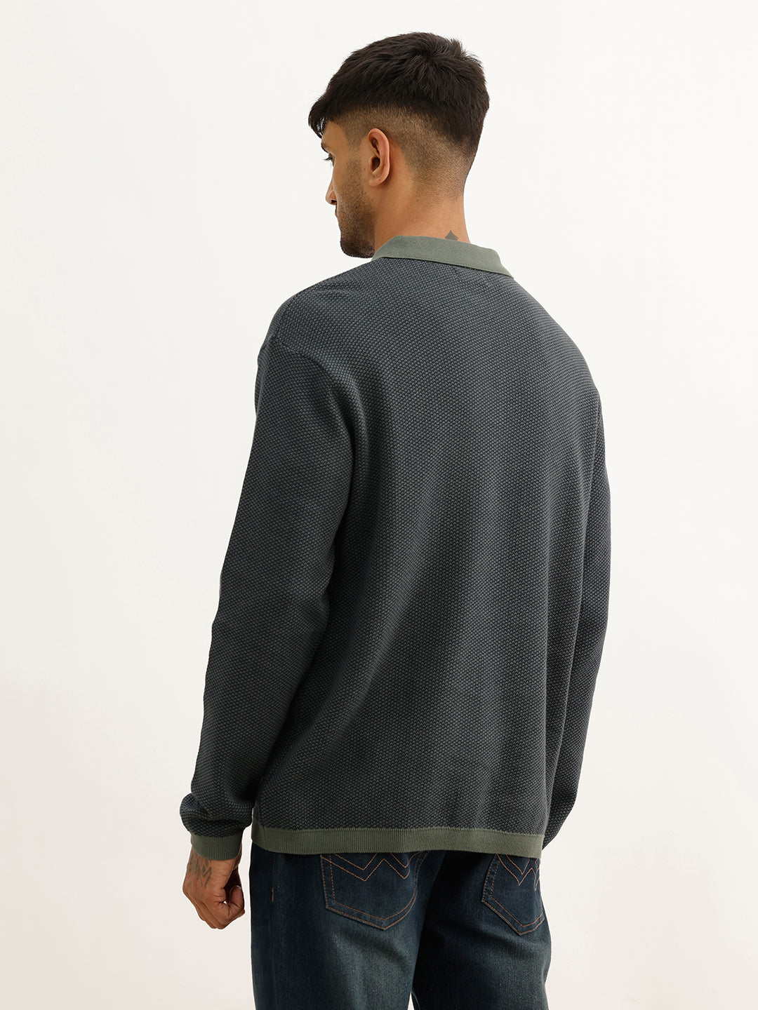 Classic Contrast Collar Knitted T-Shirt | Blue