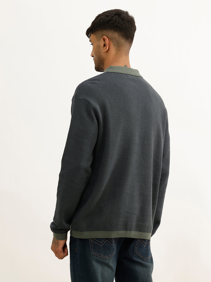 Classic Contrast Collar Knitted Sweater | Blue