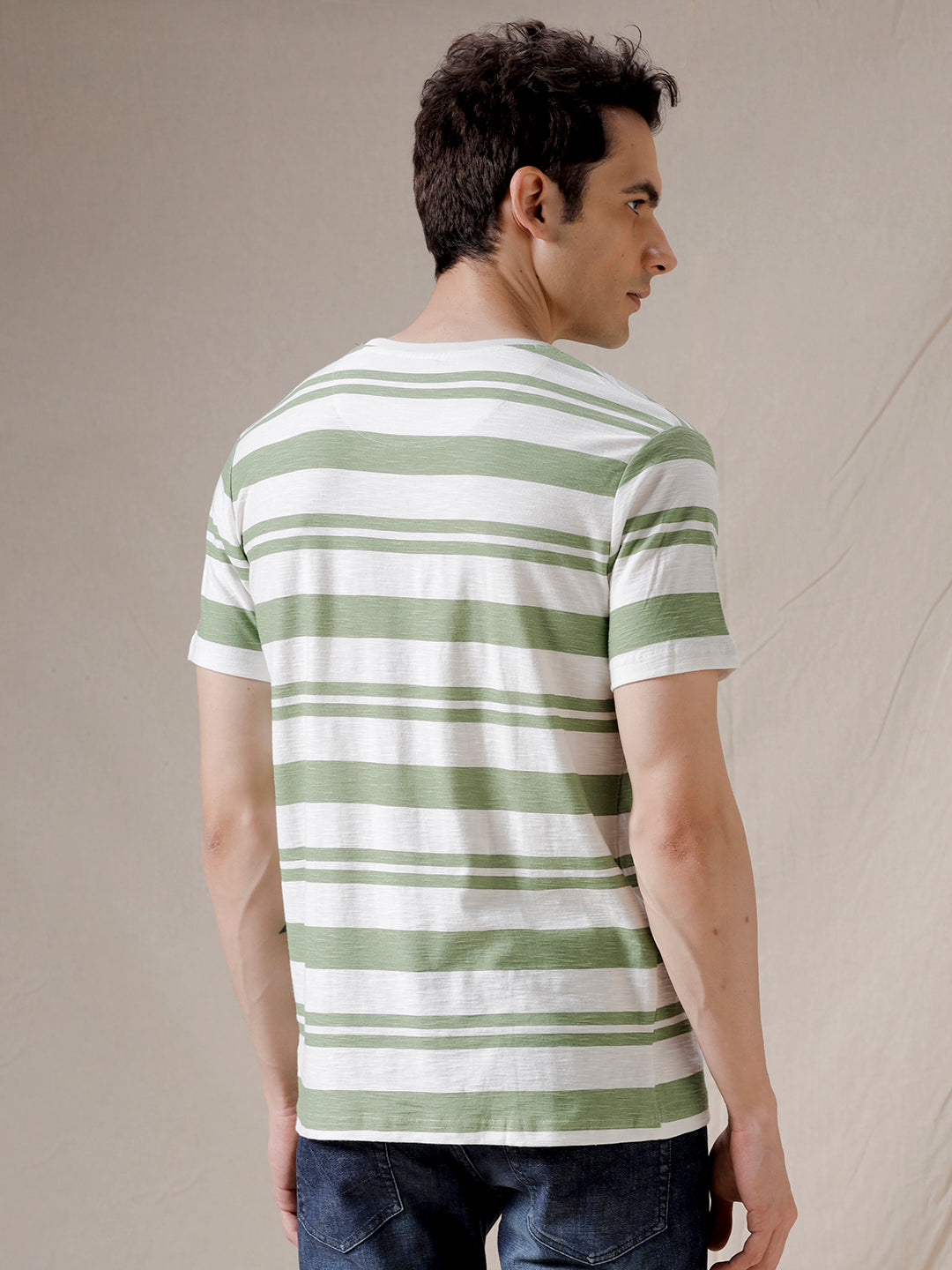 Reverse Print Striped T-Shirt