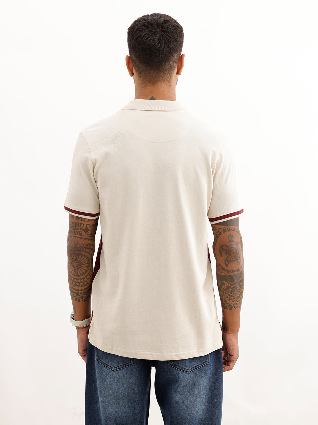 Classic Colour Block Polo T-Shirt | Beige