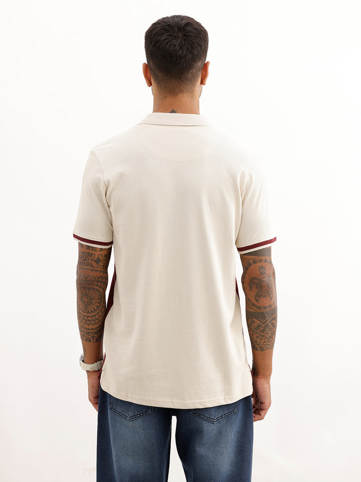 Classic Colour Block Polo T-Shirt | Beige
