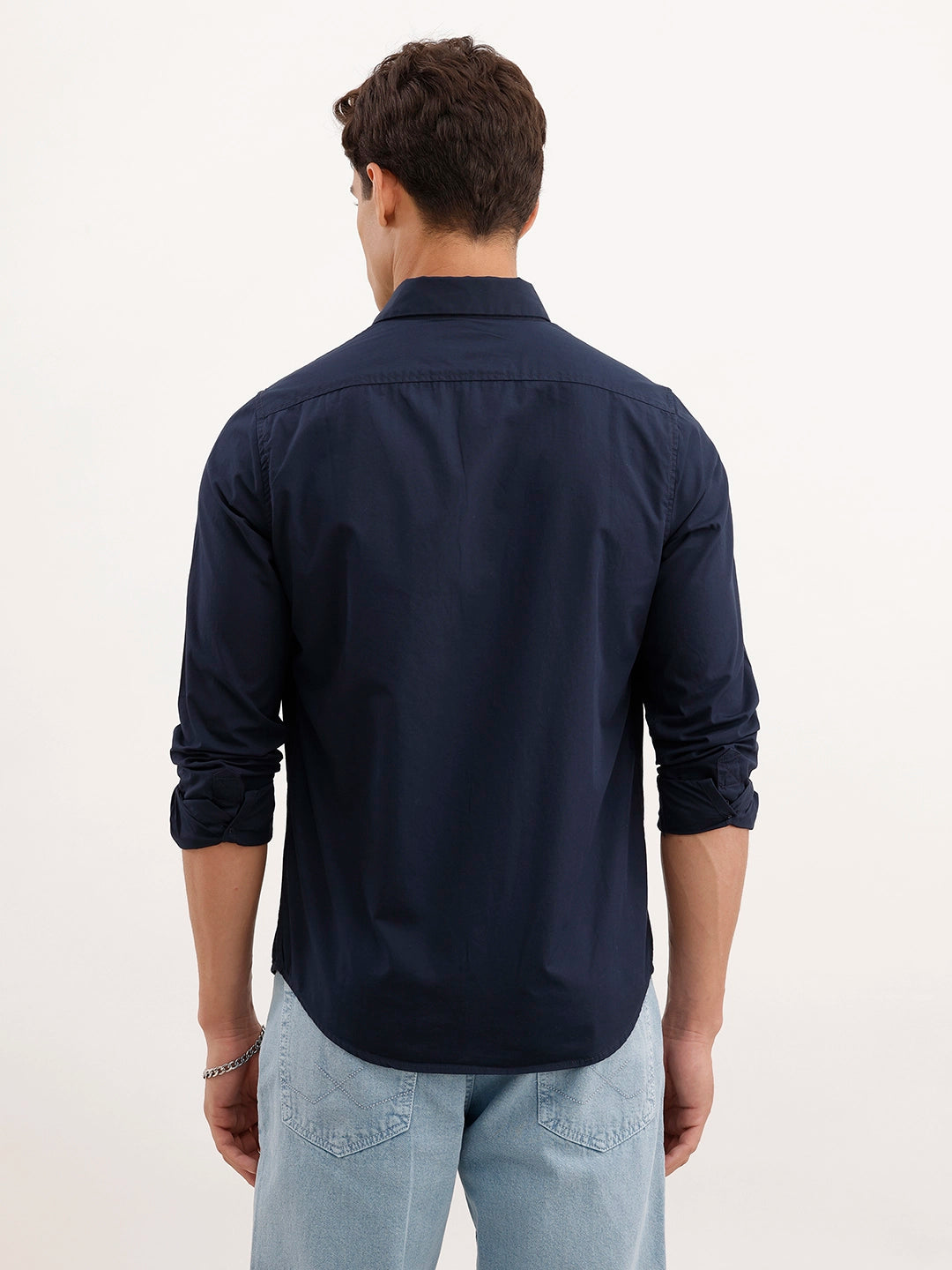 Slim Fit Solid Shirt | Navy Blue