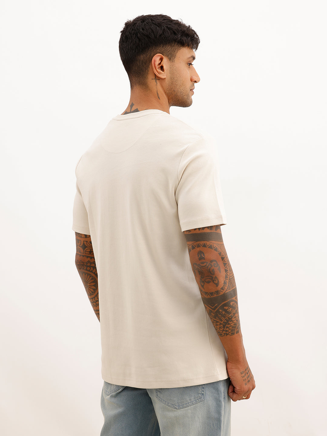 Slim Fit Foli Printed T-Shirt | Beige