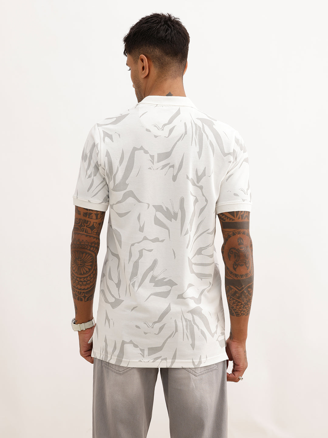 Classic Slim Fit AOP Polo T-Shirt | Off White
